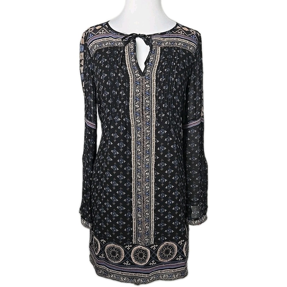 Joie Black Print 100% Silk Long Sleeve Mini Dress Size XS